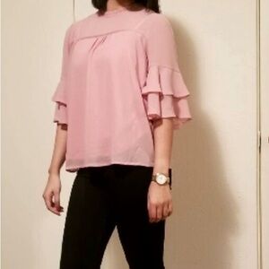 Monteau Women`s Blush Mauve Ruffle Half SleeveTop -Size Large